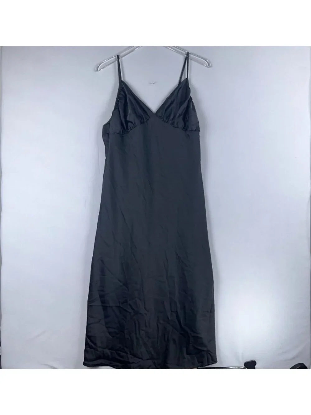 Abercrombie & Fitch Dress Size Large Petite Black Satin Slip Spaghetti Straps